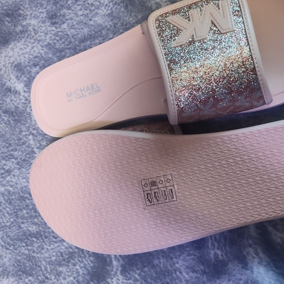 Michael Kors Pink Glitter Slide Sandals - Picture 5 of 6